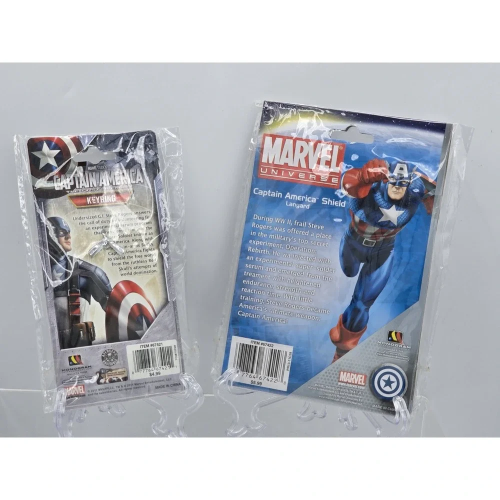 2 Lot Marvel Captain America Shield Pewter Key Ring NEW SEALED &‎ Lanyard!